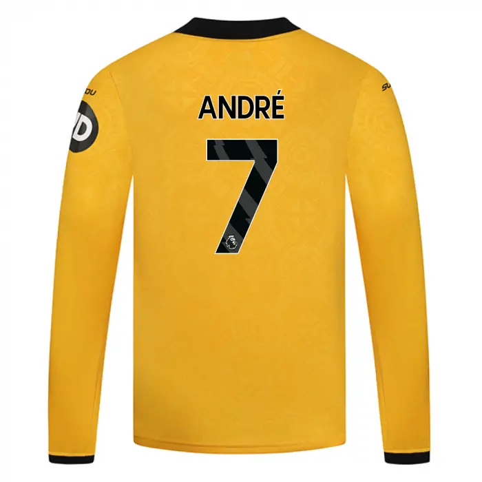 Wolverhampton Wanderers Shop | 2025-26 Wolves Home Shirt – LS – Junior ANDRÉ 7 Wolverhampton Wanderers Merchandise